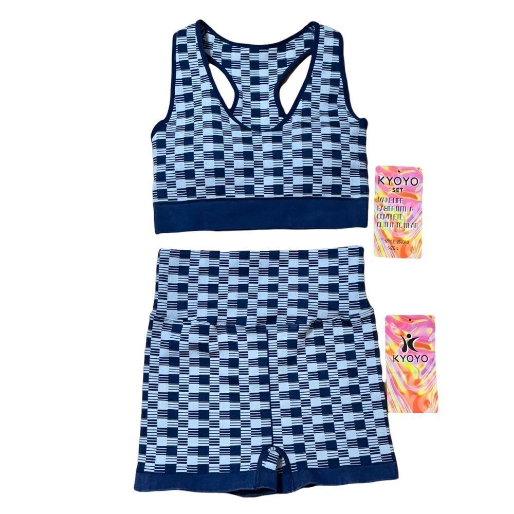 NWT KYOYO Blue Checkered Activewear Set LARGE